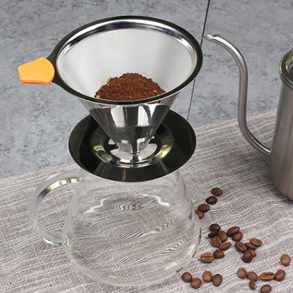Stainless Steel Double Layers Reusable Coffee Filter Dripper Mesh Funnel Cup
