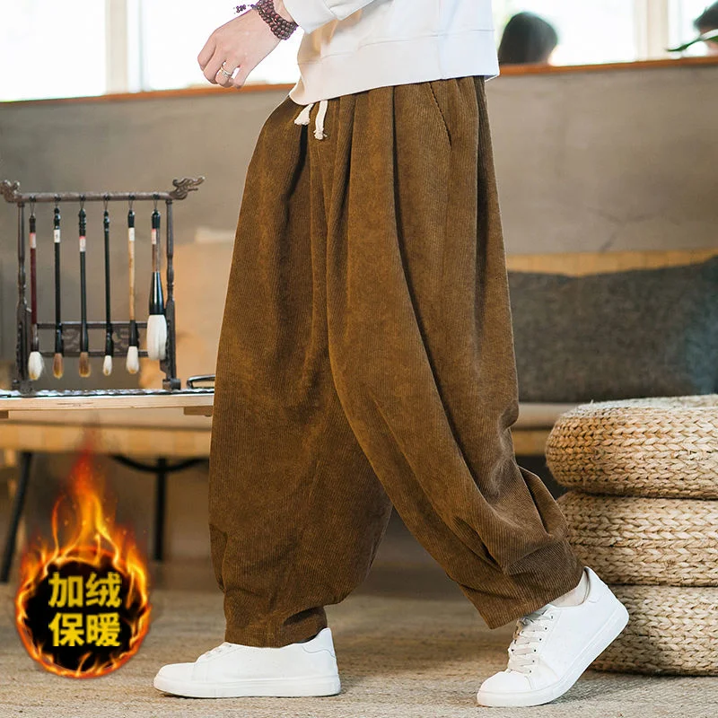

MRGB Men's Winter New Solid Color Fleece Corduroy Pants Male 2023 Fashion Thickening Oversize Harem Pants Women's Warm Trousers