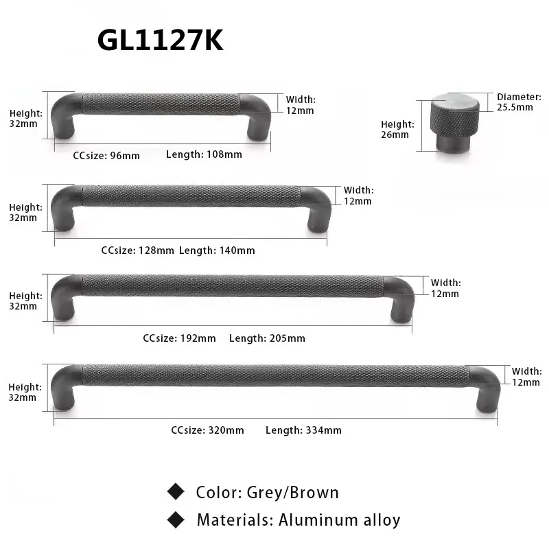 Furniture Hardware - Naples Cabinet Hardware - 5" Centers Cabinet Pull in Knurled Grey   Denmark Stylish Cupboard Pulls 128mm Coffee Knurled Drawer Knobs   2022 Hot Sale Knurled Handle,New Design Coffee Furniture Handle,25mm Round Knob,American Stylish Hardware,Claoset Door Pull