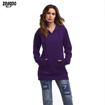 

Women Casual Loose Long Sleeve Solid Pullover Spring,Autumn Front Pocket Hoodie Top Hooded