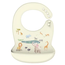 Silicone Waterproof Banana Bib - Soft, Adjustable Baby Feeding Apron (Wild Animal)