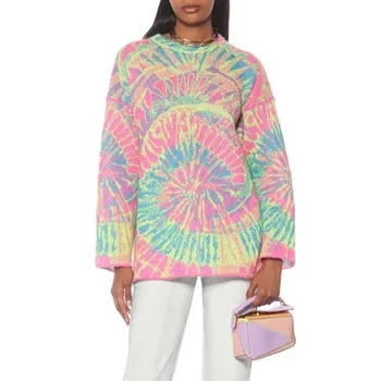 

2020 Fall Oversized Sweater Women Fashion Brand Designer Color Block Loose Mohair Pullover Sweaters Runway Ladies Jumper