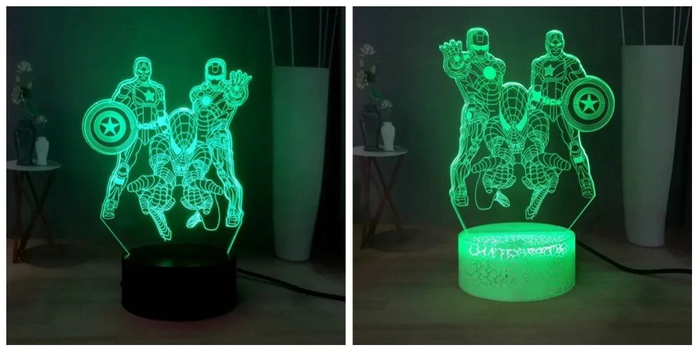 СВЕТОДИОДНЫЙ 3D ночник герой Marvel Капитан Америка Человек-паук Tron человек разноцветный USB ВЫКЛЮЧАТЕЛЬ, настольная лампа подарок на день рождения детей