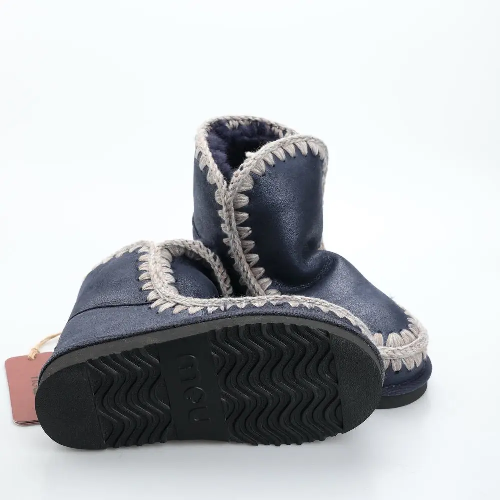 MOU-Botas de nieve de tubo corto para mujer, zapatos cálidos integrados de  piel, moda de invierno - AliExpress Calzado