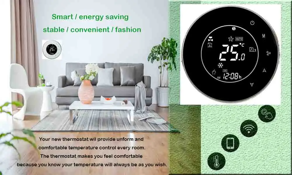 95-240VAC Smart room heat cool temp wifi thermostat google for 2Pipe NO/NC valve Works with Alexa Google home