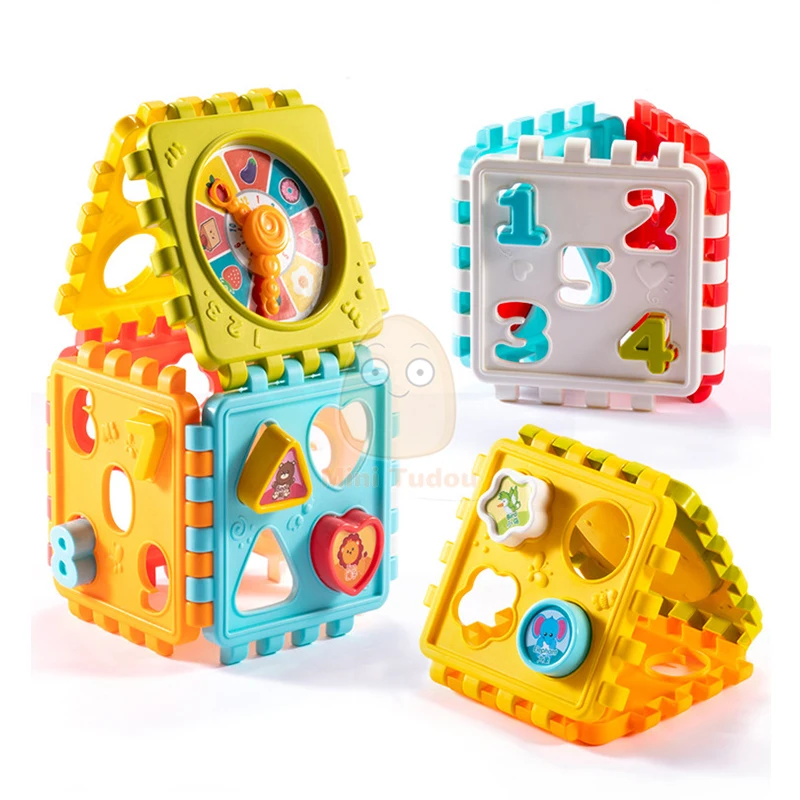 Joc Montessori pentru bebeluși, cub de activități, cutie de sortare cu potrivire a formei, culoare, număr, ceas, kit matematic, jucării educative interactive pentru copii, cadou_voghion.com
