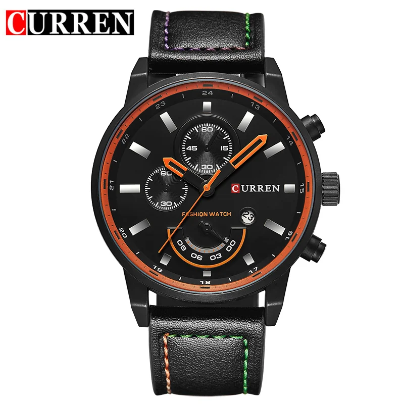 CURREN новые кварцевые часы для мужчин лучший бренд роскошные кожаные мужские s часы модные повседневные спортивные часы мужские наручные часы Relogio Masculino - Цвет: black black