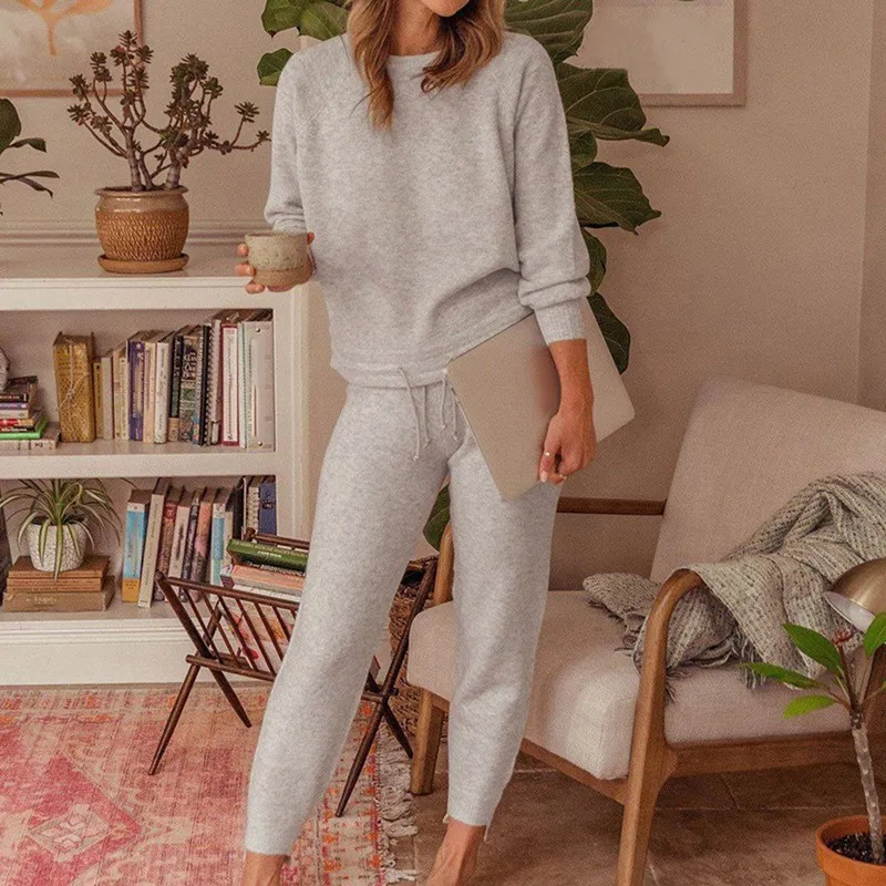 

Laamei 2 Piece Set Women Sweatshirt Autumn Sportwear Solid Tracksuit Sweatpants Set Casual Female Suit Drawstring Sweatshirts