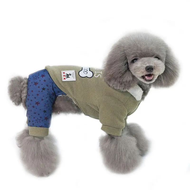 Теплая одежда для собак с узором в виде кости, четыре ноги, повседневные куртки с плюшевым отворотом для щенков, осенне-зимние пальто для собак, зимние принадлежности см