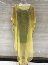 

New Style African Women's Dashiki Fashion Abaya Stylish KWA Net Yarn Sequins Loose Long Dress One Piece Free Size Length 140 CM