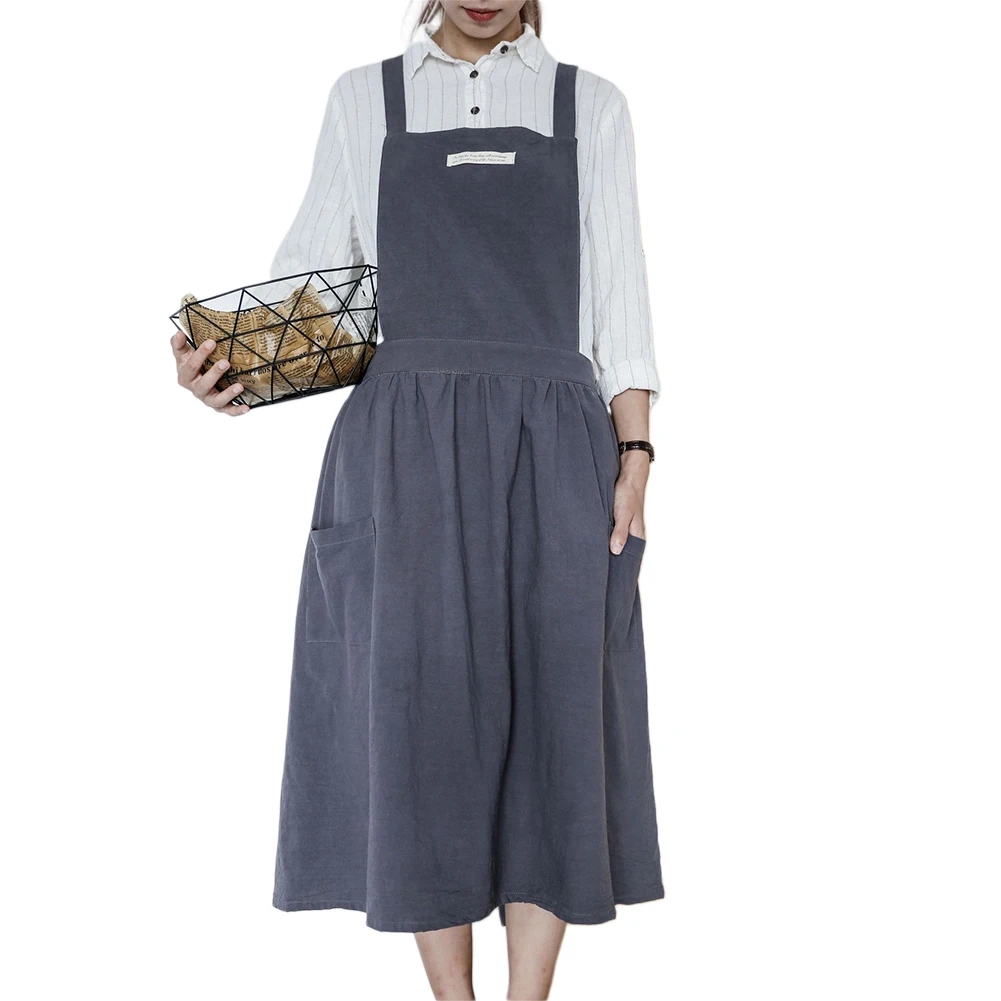 AA 1PC Autumn Female Women Bib Apron Cotton Linen Pinafore Dress Cafe Kitchen Cooking Florist Vintage