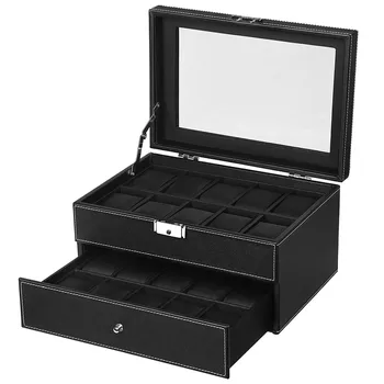 

Watch Box 20 Mens Case Glass Top Display Organizer Lockable LXH