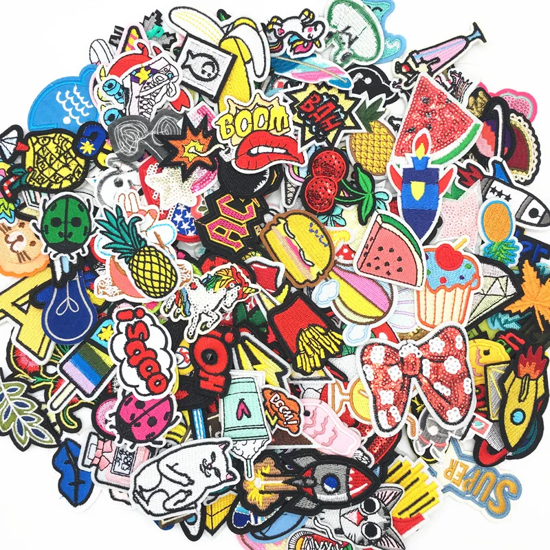 30PCS/lot Embroidery Patches Mixed Random Cute Cartoon Iron On Patches for Clothing Stickers On Clothes Kids Jeans Summer Style 
