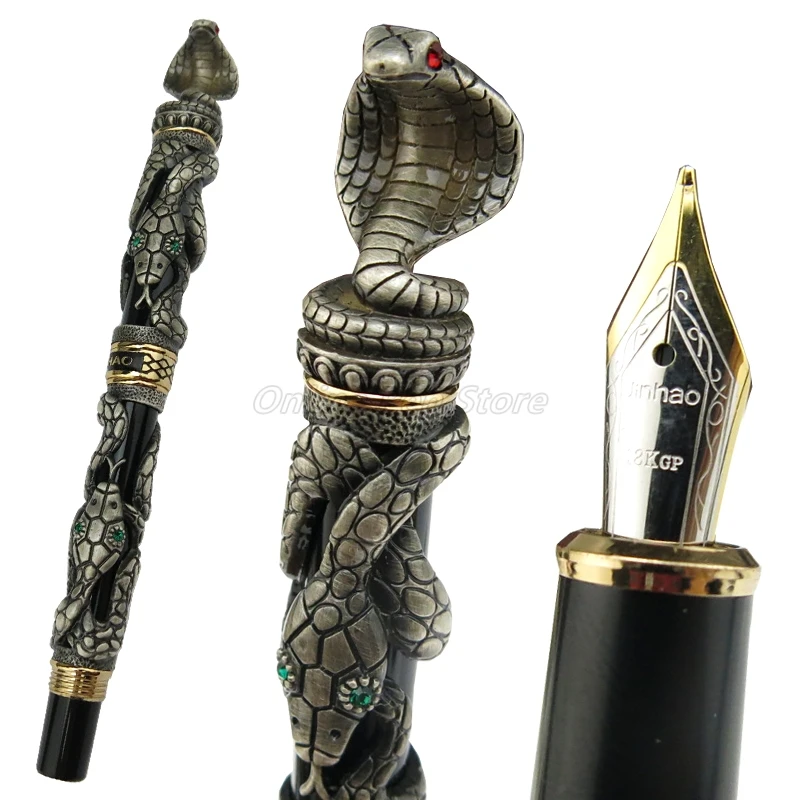 Jinhao Metal Ancient Gray Snake Cobra 3D Pattern Texture Relief Sculpture Medium Nib Fountain Pen Office School Stationery nurse medical pattern doctor watercolor navy texture backpack kids student school bookbag daypack kindergarten primary bag