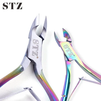 

STZ 2pcs Rainbow Nail Cuticle Nipper Professional Cuticle Pusher Tweezers Clipper Dead Skin Remover Scissor Pedicure Pliers C1-2