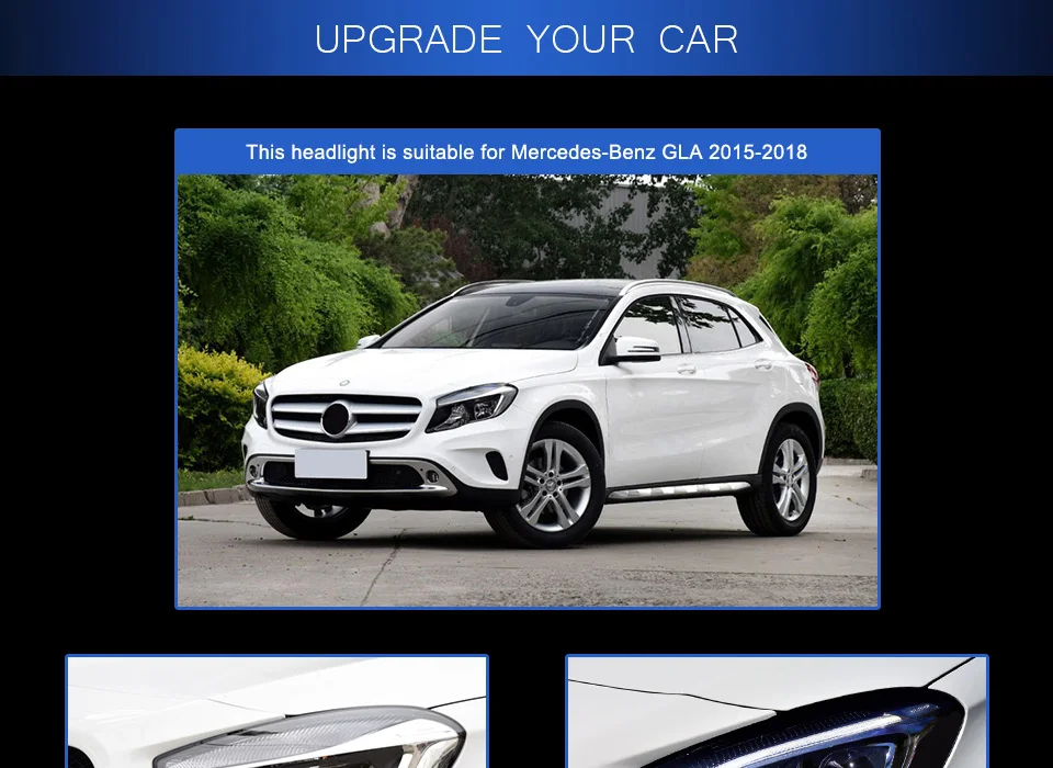 Головной фонарь для Benz 15-18 GLA 200 250 260 фары Противотуманные фары Дневные ходовые огни DRL H7 светодиодный Биксеноновая лампа автомобильные аксессуары