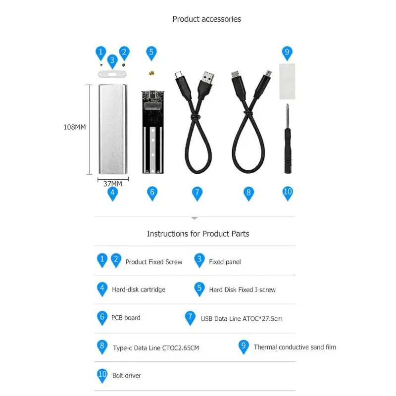 10 Гбит/с M.2 NVME к USB 3,1 Gen2 SSD корпус M-Key к type C мобильный чехол