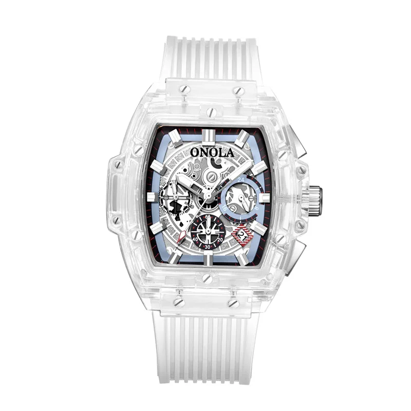 ONOLA, брендовые модные спортивные часы для мужчин,, прозрачный пластик, унисекс, кварцевые мужские часы, белые, дизайнерские, Роскошные, Relogio Masculino - Цвет: O6811 white