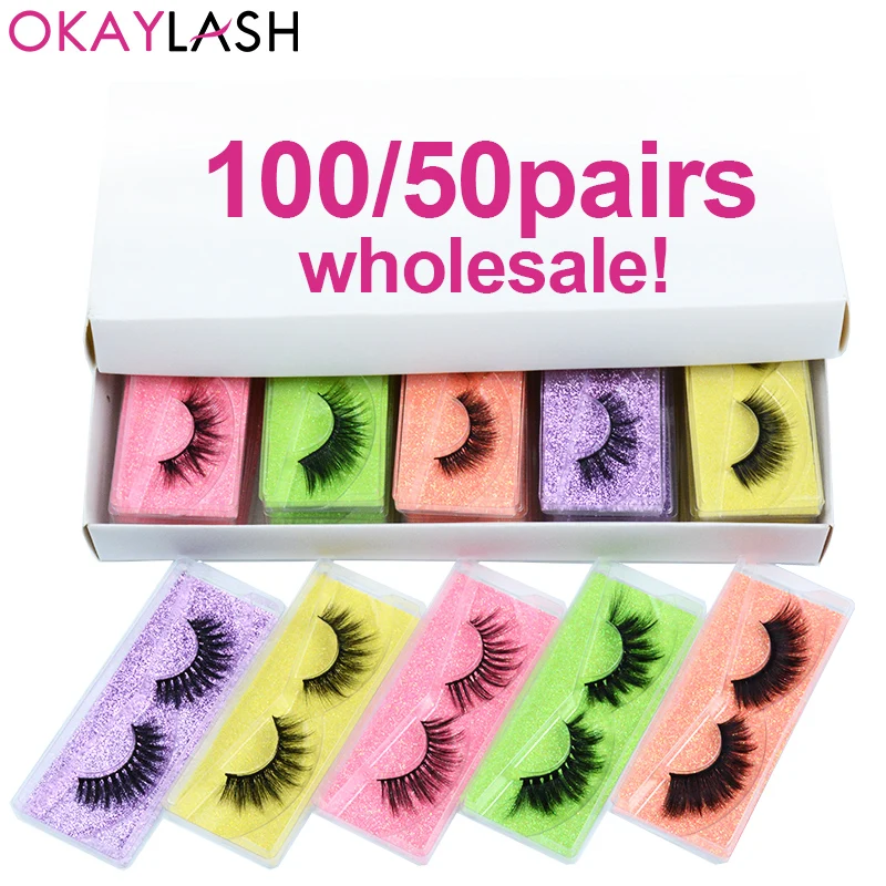

OKAYLASH 100/50 пар натуральные длинные 3D 5D искусственные норковые ресницы оптом заказ пушистые безжалостные ресницы