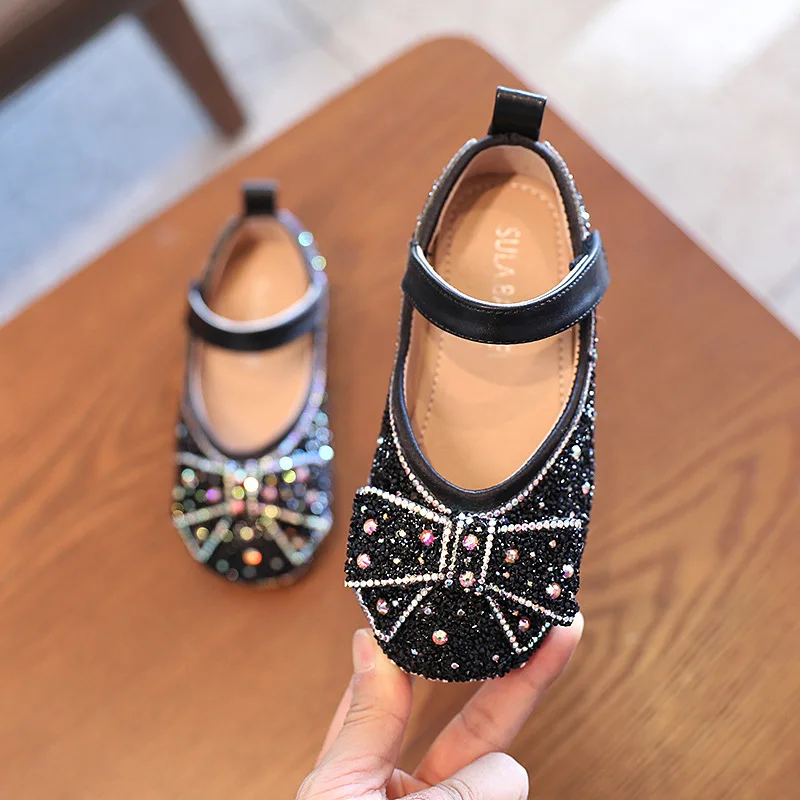 2021 Kids Dance Shoes Children Spring Dresses Leather Shoes Female For Girls Party Fashion Rhinestone Bow 3 5 7 8 9 10 11 12 Yea