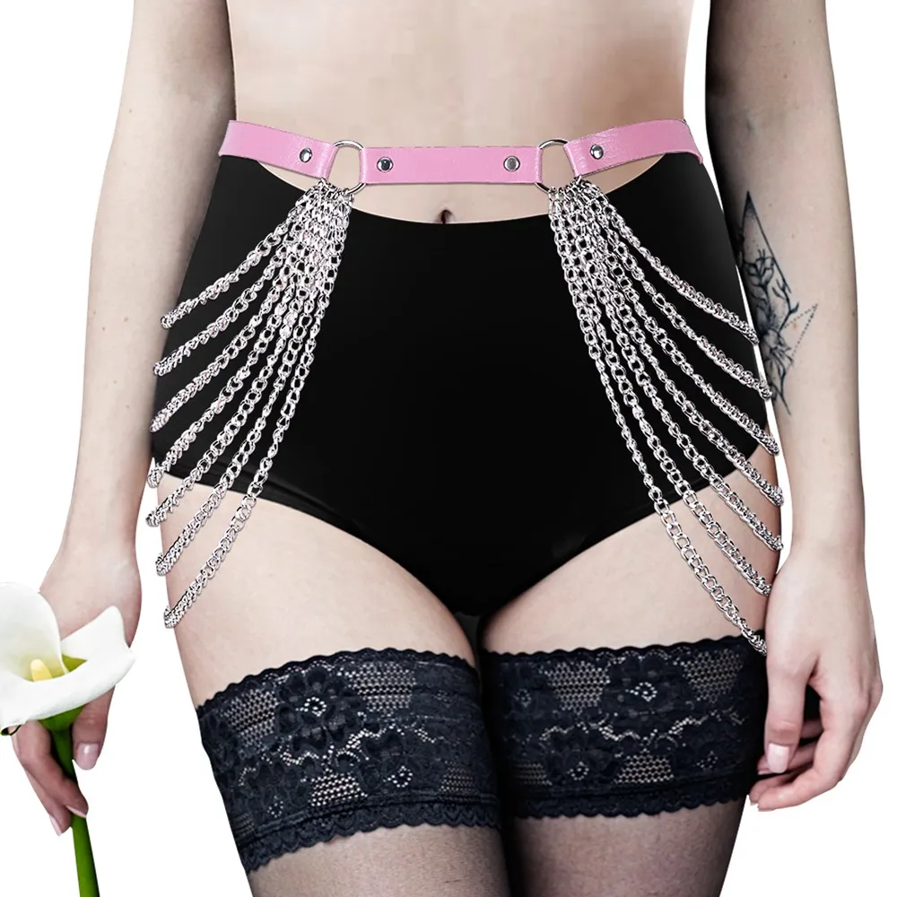 

Sexy Women Leather Harness Fashion Garter Gothic Erotic Lingerie Adjust Waist Metal Chain Accessoires Stockings Elastic Bondage