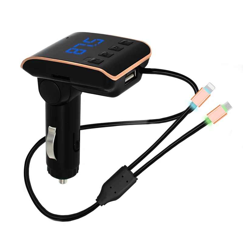 Громкой связи комплект беспроводной связи bluetooth для автомобиля fm-передатчик TF карта U диск AUX плеер двойной USB 2.1A автомобильное зарядное устройство - Название цвета: Black and Gold