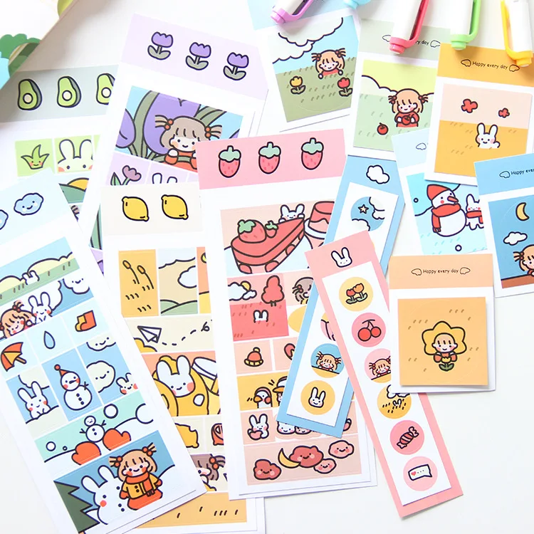 

ins Cartoon Bunny Girl Cute Stickers Fruit Post It DIY Notebook Mobile Phone Shell Sealing Decorative Sticker korean Stationery