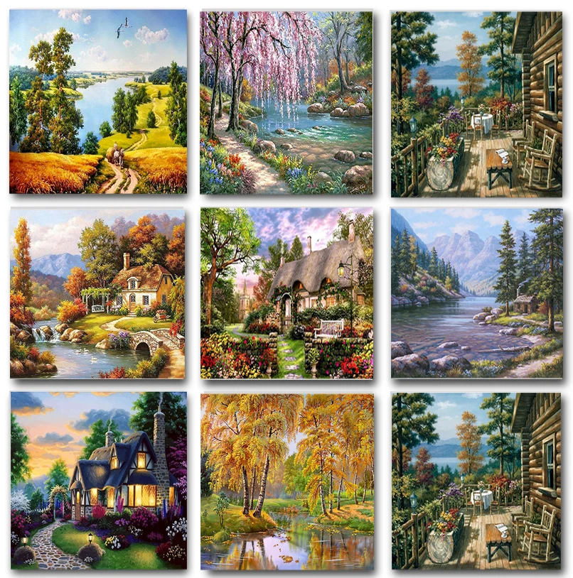 DIY Painting By Numbers Landscape House Oil Picture Paint For Adults On Canvas Frame Drawing Coloring By Number Home Decor Gift