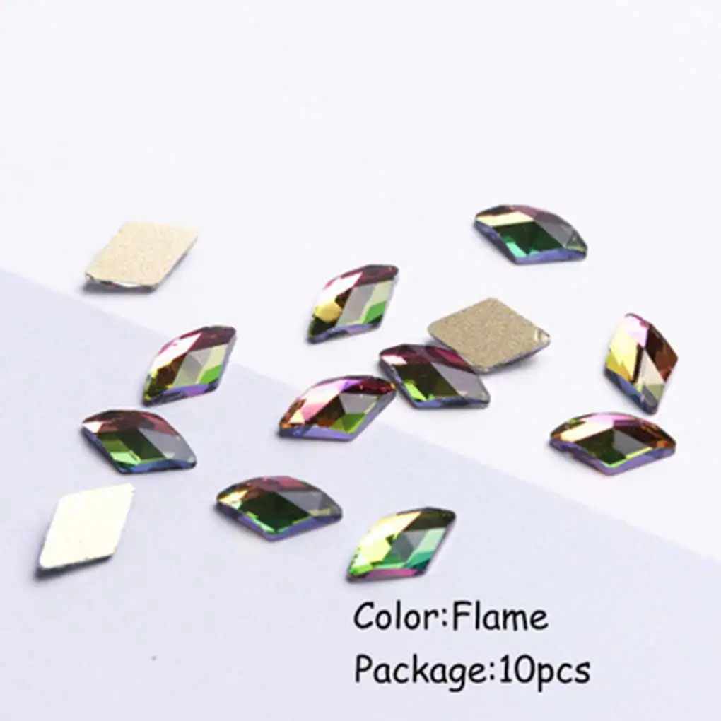 BGVfice10pcs Rhombus Shining Rhinestone 3D Nail Decor DIY Geometric Shape Flat Back Crystal Nail Art Decorations