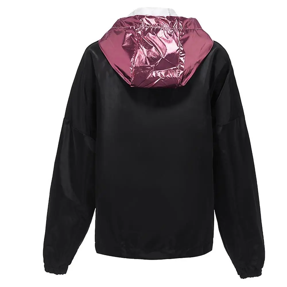 Fashion Women Casual Jacket Autumn Long Sleeve Color Block Zipper Thin Hooded Sport Coat Outdoor Sport Jacket Streetwear