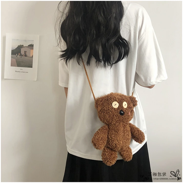 Милая мультяшная плюшевая сумка-мессенджер Женская Корейская ins Harajuku Японская винтажная модная повседневная женская диагональная посылка