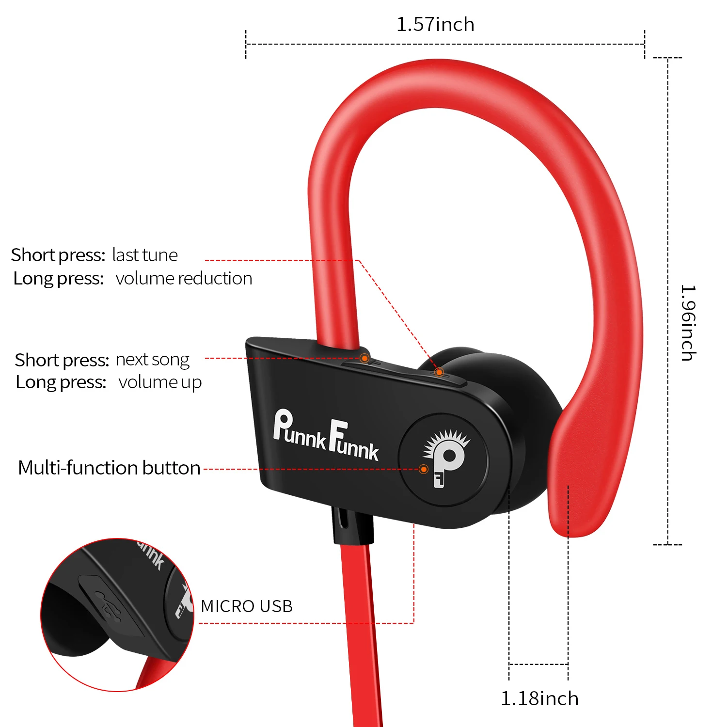 PunnkFunnk Active Noise Cancelling Sports Bluetooth 5 0 Earphone Wireless Headset for iphone 5 6 7 8 PLUS XR XS phone and music