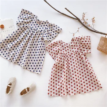 

Baby Girls Dresses 2020 Ins Sweet Korean Toddler Kids Girl Dress Brand Cotton Summer Polka Dot Clothings Princess Girl Clothes