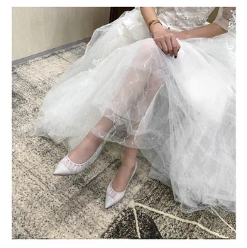 

New Spring & Autumn 2020 Women Wedding shoes Pointed Toe Shallow Fashion Mesh Ladys High-heeled shoes 4.5cm heel