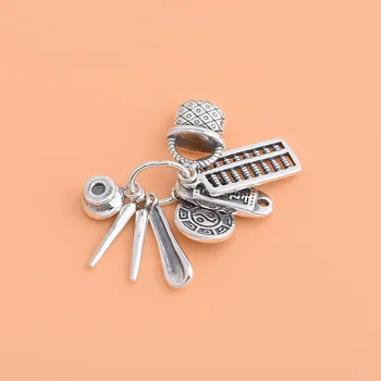 

S925 sterling silver retro old auspicious seven treasure bowl chopsticks spoon abacus gossip pendant handmade DIY accessories