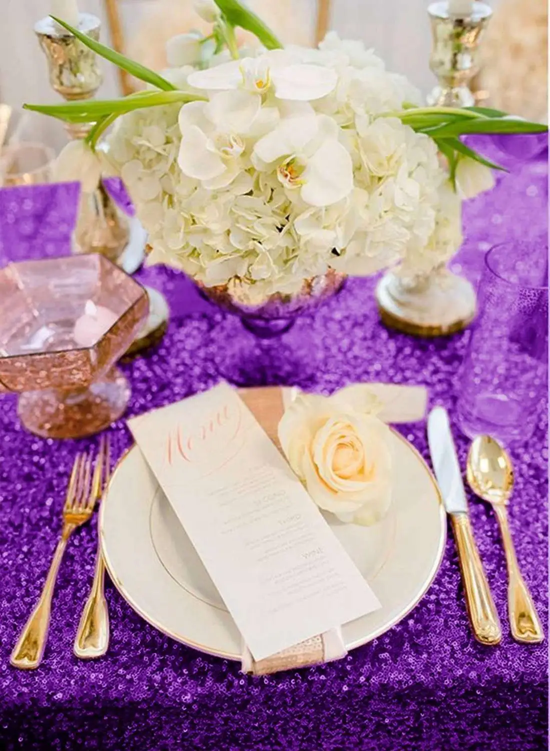 Glitter Tablecloth Purple Sequin Tablecloths 50x80 Inch Elegant Table Cover Sequin Overlay Party Decorations Table Skirt-M1018
