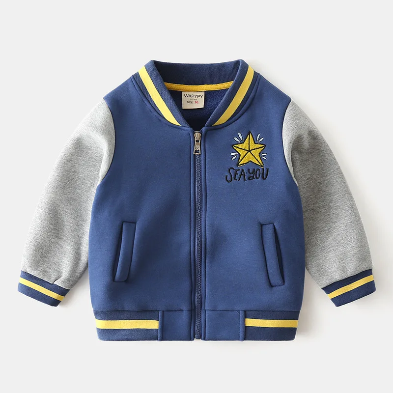 

Autumn Winter 1 Pcs Kids Sweater Boys' Baseball Uniform Cottonchildren's Thickened Coat Sport Style Zipper Fleece For 2-6 Years