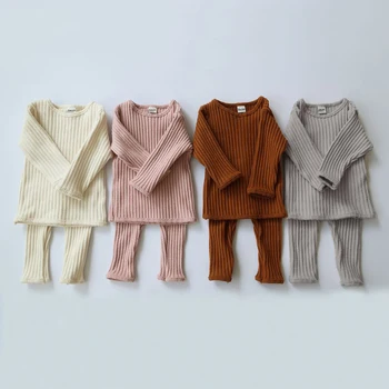 유아용 니트 스웨터 상의 및 바지 세트, 보온 속옷, 유아 잠옷, 여아 및 남아, 0-5 세, 겨울