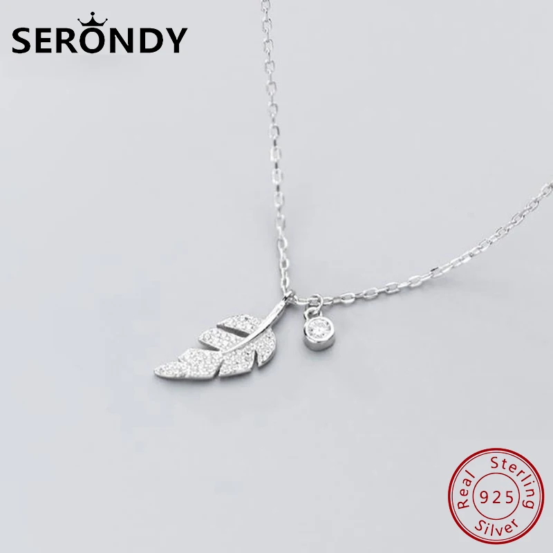 

SERONDY Leaves Crystal 925 Sterling Silver Pendants Choker Female Necklace For Women's Accessories Chain Jewelry 2021 XL11005