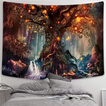 

Simsant Mushroom Forest Castle Tapestry Fairytale Trippy Colorful Butterfly Wall Hanging Tapestry for Home Decor GT2TDBZY0425