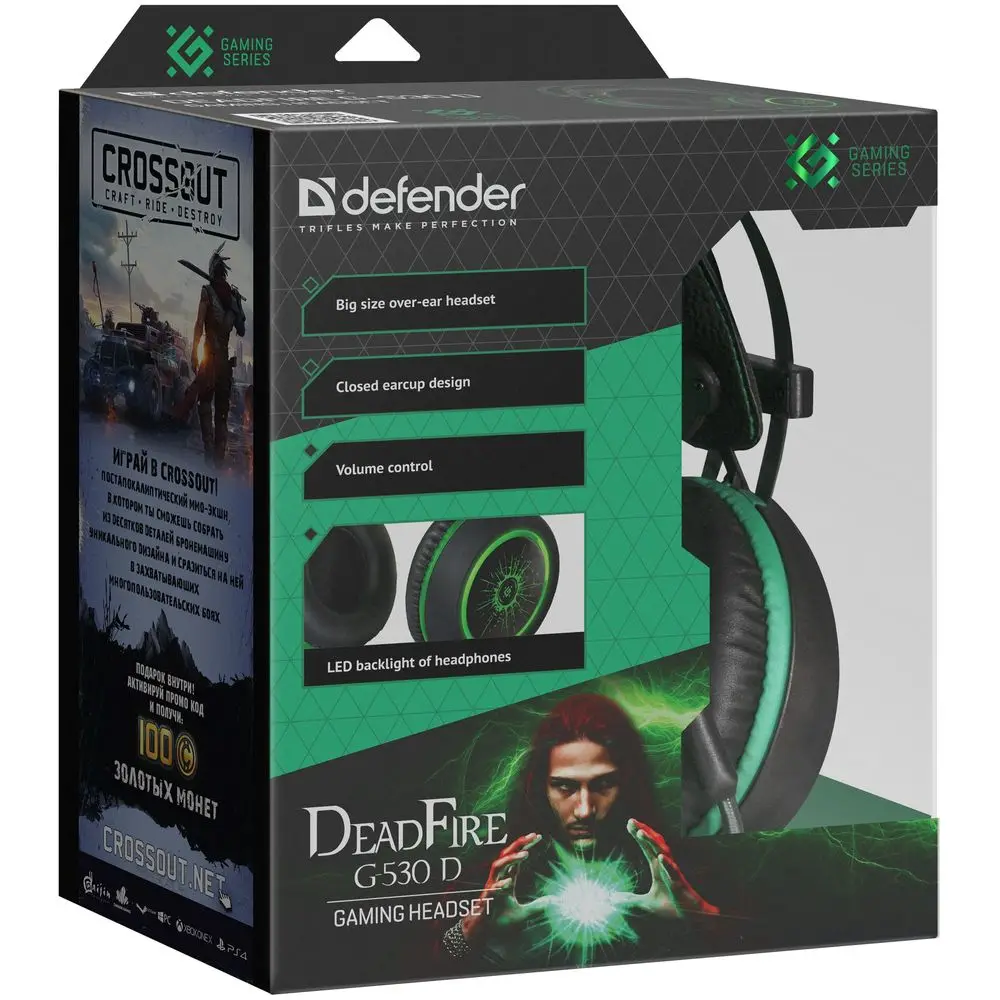 Наушники DeadFire G-530D черный+зеленый, кабель 2,2 м