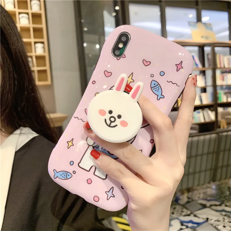 Темно-серый Мягкий чехол для iphone 11 pro с мультяшным медведем кроликом маргариткой, милый чехол с монстрами из зоопарка+ подставка для iphone XS max XR X 6 7 8 plus - Цвет: Темно-серый