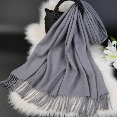 Brands Warm Cashmere Scarf Female Thick Soft Winter Poncho Brown Long Shawl Plaid Wrap For Women Tassel Stoles Lady Wool Scarfs - Цвет: Dark Gray