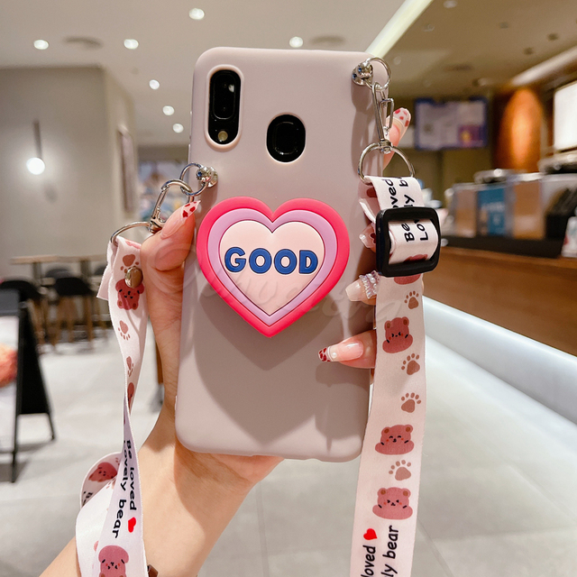Holder Stand Cover For Samsung Galaxy J7 2015 J5 J3 Pro A5 2017 2016 S7 S6 Edge Case Cartoon Necklace Lanyard Strap Fundas