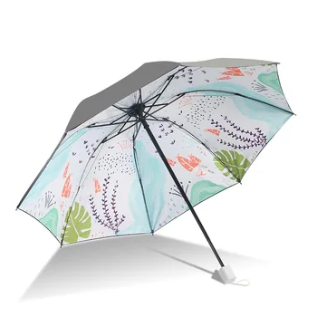 

Three-folding women rain umbrella reinforced strong windproof black coating sunscreen and UV protection sunny and rainy umbrella