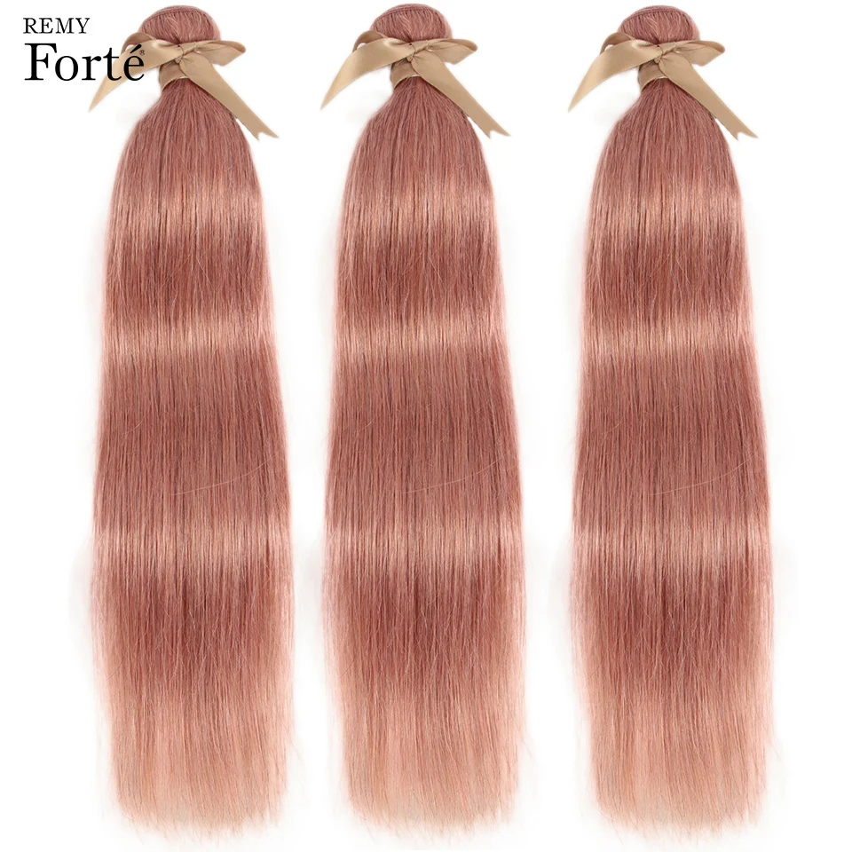 Прямые пряди для волос Remy Forte, розовые пряди с закрытием, бразильские волнистые пряди, 3/4 цветные пряди для волос