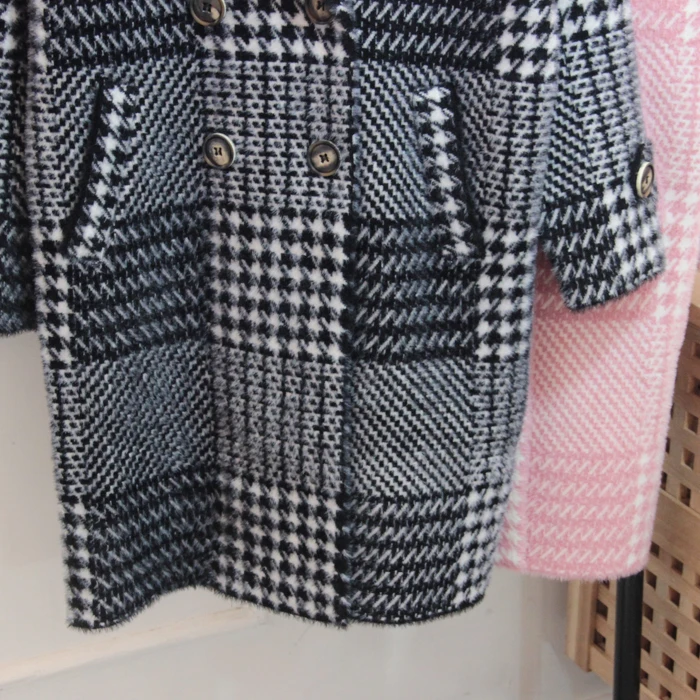 Женский длинный кашемировый Тренч черный белый Клетчатый жакет на пуговицах