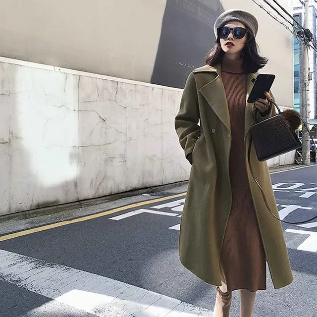 Knitted dress women's long sleeve midi 2020 Autumn and Winter new warm high collar thickened over knee sweater bottom skirt