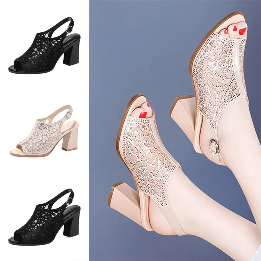 Women Shoes  Summer Summer Women's Sandals Fashion Belt Buckle Sandals Rhinestone Sexy Ladies Shoes Women's  Slipper 635