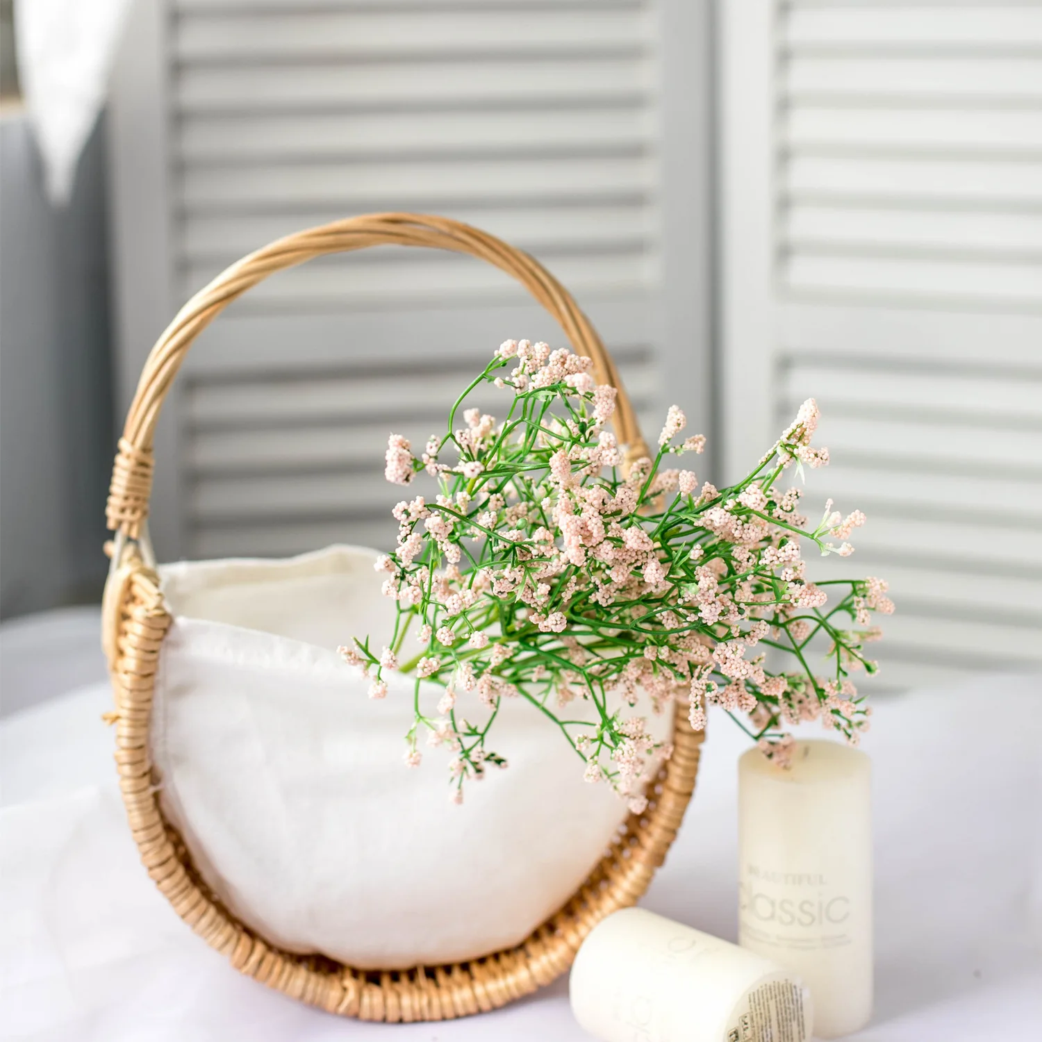 

Flower Basket Sturdy Grass Vine Linen Handmade Woven Half Moons Flower Basket Wicker Basket Home Wedding Home Decorations